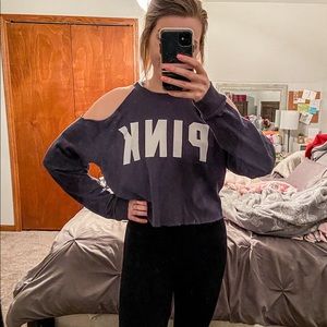 cold shoulder crop sweatshirt - PINK